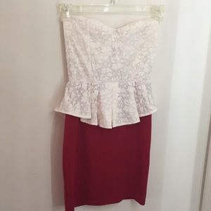 Peplum Style Dress w/ Cream Lace Top & Red Bottom